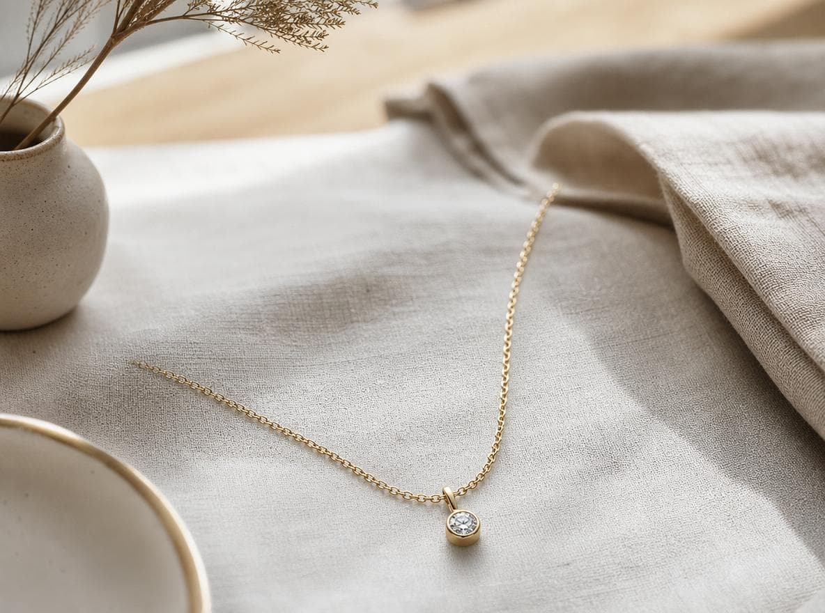 Lifestyle scene with necklace styled on textured surface